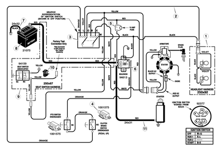 Electrical System Diagram and Parts List for 385001X51A 2005 Briggs and Stratton Lawn Tractor